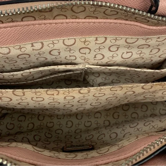 Guess Handbag Y2k Salmon Pink Double Handle Tote Satchel Bag PVC Purse - Picture 12 of 16